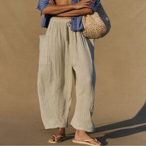 Free People Striped Quinn Wide-Leg Linen Blend Pants in Light Yellow and Cream